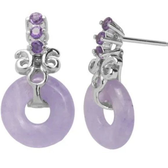 💜 Sterling Silver Lavender Jade Amethyst Earrings and Pendant Necklace Set 925 - Picture 3 of 15